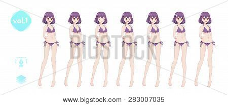 Anime Manga Girl. In A Summer Bikini Swimsuit