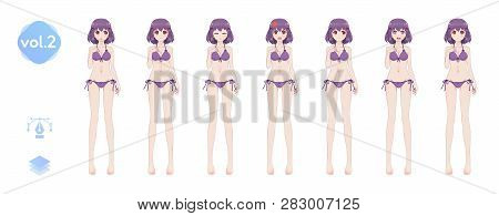 Anime Manga Girl. In A Summer Bikini Swimsuit
