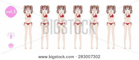 Anime Manga Girl. In A Summer Bikini Swimsuit