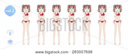 Anime Manga Girl. In A Summer Bikini Swimsuit