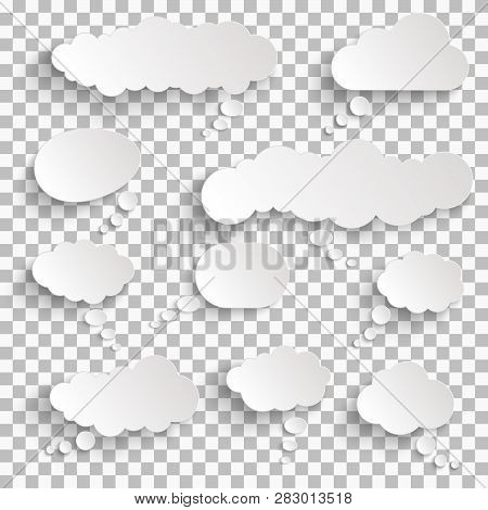 Illustration Of Speech Bubbles With Shadow Looking Like Stickers With Transparency In Vector File.