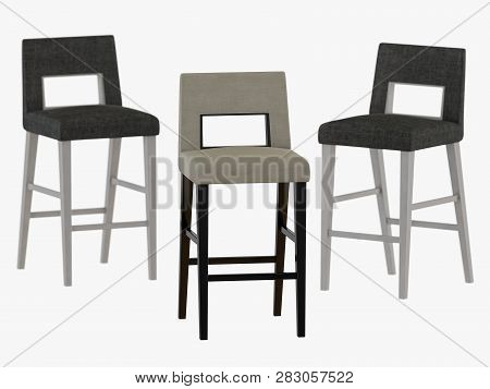 Three Bar Stools On A White Background 3d Rendering