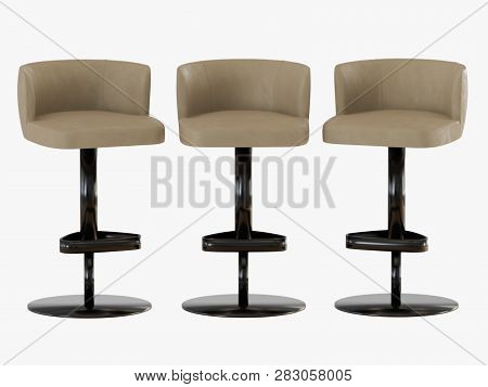Three Bar Stools On A White Background 3d Rendering