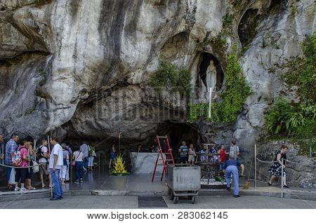 View Of The Grotto Near Basilica In Lourdes