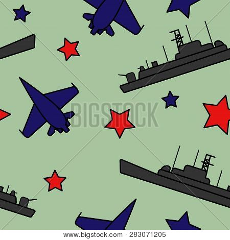 Vector Seamless Pattern With Fighters And Ships