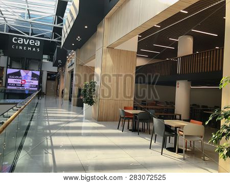 Tbilisi, Georgia - October 11, 2018: Cinema Cavea And Cafe At The Modern Shopping Mall 