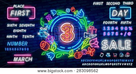 Number Three Symbol Neon Sign Vector. Third, Number Three Template Neon Icon, Light Banner, Neon Sig
