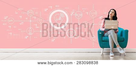 Lifi Theme With Young Woman Using A Laptop Computer