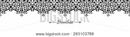 Classic Black And White Wedding Invitation For Print Design. Decorative Retro Border, Banner. Header