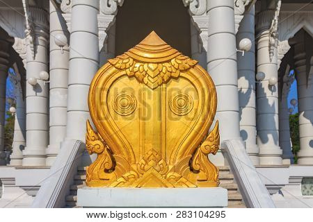 Bai Sema Battlements Boundary Marker Or Buddha Sign Stone Element Marking The Sacred Area At The Tha