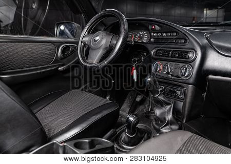 Novosibirsk, Russia - February 08, 2019: Chevrolet Niva, Close-up Of The Dashboard, Speedometer And 