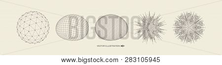 Sphere With Connected Lines. Crystal. Global Digital Connections. Wireframe Illustration. Abstract 3