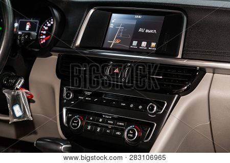 Novosibirsk, Russia - February 08, 2019: Kia Optima, Close-up Of The Dashboard, Adjustment Of The Bl