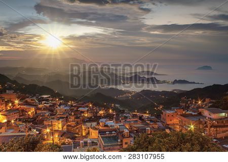 Night View Of Jiufen, People Visit Heritage Old Town Of Jiufen Located In Ruifang District Of New Ta