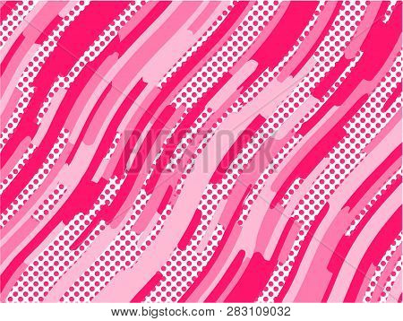 The Pink Pattern. Trending Abstract Design With Irregular Shapes, Points And Wavy Lines To Create Ro