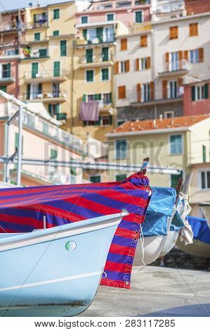 Boats For Rent At Village Riomaggiore In Cinque Terre, Liguria, Italy