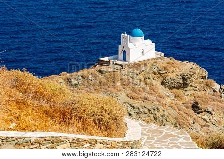 The Church Of Seven Martyrs In Sifnos Built On A Cliff In Kastro The Old Capital Of Island. Greece