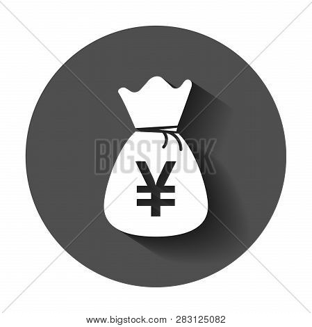 Yen, Yuan Bag Money Currency Vector Icon In Flat Style. Yen Coin Sack Symbol Illustration With Long 