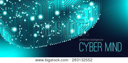 Cyber Mind, Artificial Intelligence Concept. Brain Analysis, Neural Connection Visualization. Futuri