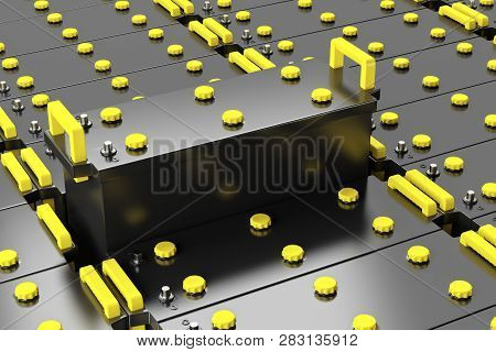3d Rendering. 24v Battery For Truck On White Background. Commercial Vehicle Accumulator. Black Truck