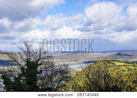 Aerial View Of The Hungarian City Esztergom, Slovakian City Sturovo And Danube River Including Spire
