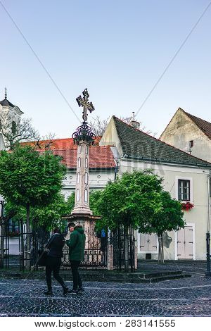 Szentendre, Hungary - November, 2017: Typical Cobbled Street Of Charming Little Town Szentendre, Nea