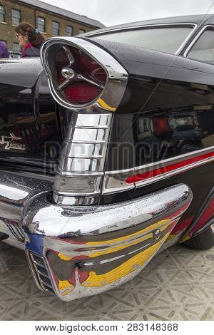 London, England - April 28, 2018. 1957 Super 88 Oldsmobile At The Annual Classic Car Exhibition And 