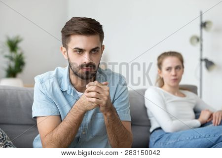 Stubborn Angry Husband Avoid Wife Tired Of Family Fights