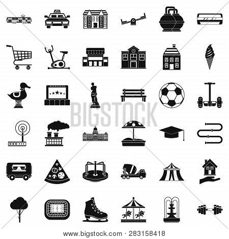 Townish Icons Set. Simple Style Of 36 Townish Icons For Web Isolated On White Background