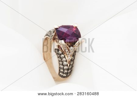 Rose Gold Ring With Rhodolite Garnet And Diamonds