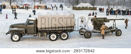 St. Petersburg, Russia - January 19, 2019: Military Historical Reconstruction - The Battle For Lenin