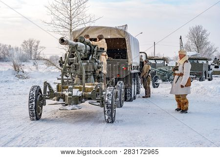 St. Petersburg, Russia - January 19, 2019: Military Historical Reconstruction - The Battle For Lenin
