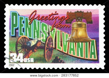 United States - Circa 2002: A Postage Stamp Printed In Usa Showing An Image Of The Pennsylvania Stat