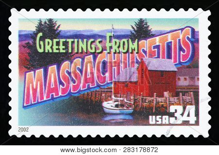 United States - Circa 2002: A Postage Stamp Printed In Usa Showing An Image Of The Massachusetts Sta