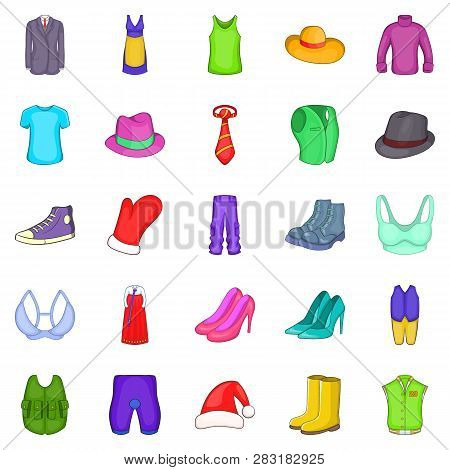 Outerwear Icons Set. Cartoon Set Of 25 Outerwear Icons For Web Isolated On White Background