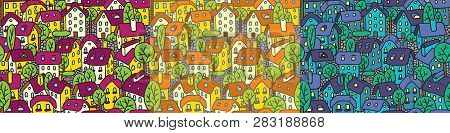 Cute Seamless Pattern With Houses And Courtyards