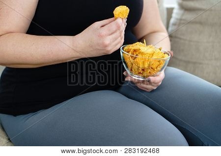 Lack Of Physical Activity, Sedentariness, Imbalanced Nutrition, Laziness, Homebody. Fat Woman Overea