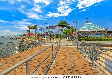 San Diego, California, United States - August 1, 2018: Tourist Attraction Of Wooden Boardwalk Corona