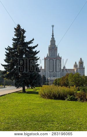 Moscow, Russia- 21 September 2014: Main Building Of The Moscow Lomonosov. State University. It Is Th