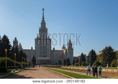 Moscow, Russia- 21 September 2014: Main Building Of The Moscow Lomonosov. State University. It Is Th