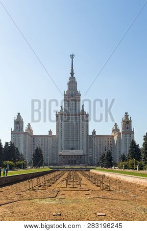 Moscow, Russia- 21 September 2014: Main Building Of The Moscow Lomonosov. State University. It Is Th