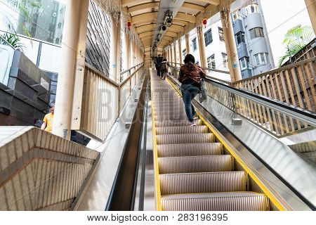 Hong Kong, February 9, 2019:  The Central Mid-levels Escalator And Walkway System Is The Longest Out