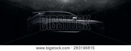 Realistic Silhouette Of Crossover Car. Vector Illustration With Side View On Silhouettes Of Car Isol