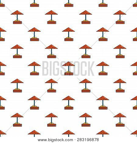 Sandbox With Red Dotted Umbrella Nie Pattern In Cartoon Style. Seamless Pattern Illustration
