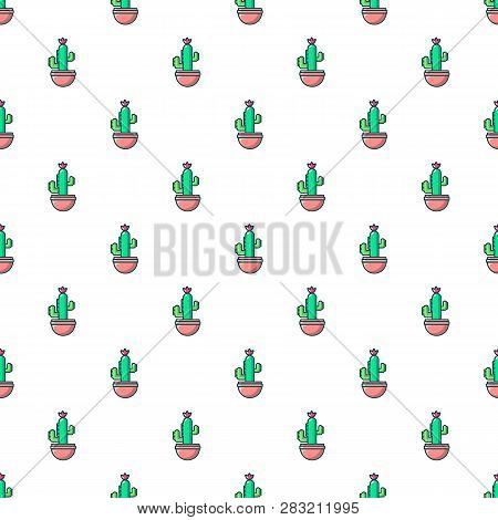 Cephalocereus Cactus Pattern In Cartoon Style. Seamless Pattern Illustration