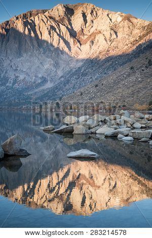 Long Exposure Sunrise Photo Of Convict Lake, An Alpine Lake In The Sierra Nevada Mountains Of Califo