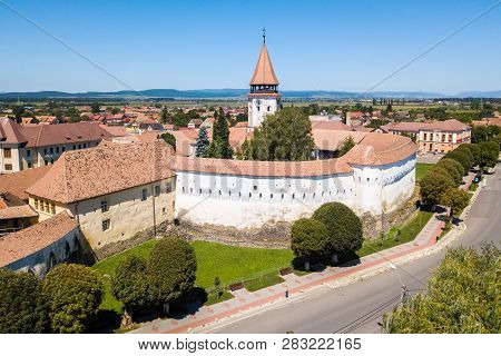 Prejmer Fortified Church, Brasov County, Transylvania, Romania. Aerial View. Medieval Fortress With 