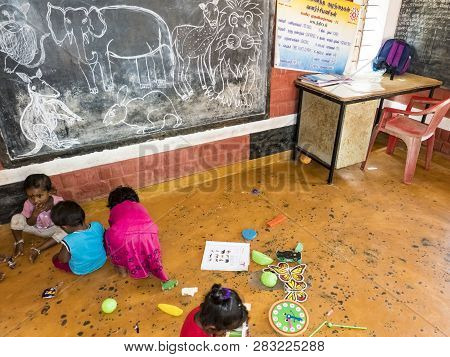 Puduchery, India - December Circa, 2018. Interior Of Poor Kids Playing Room Creche With Unidentified