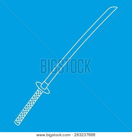 Lapanese Katana Icon Blue Outline Style Isolated Illustration. Thin Line Sign