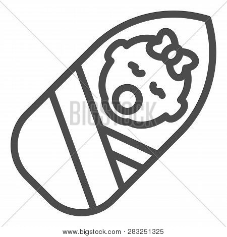 Sleppy Baby Girl Line Icon. Swaddle Baby Girl Vector Illustration Isolated On White. Wrapped Girl Ou